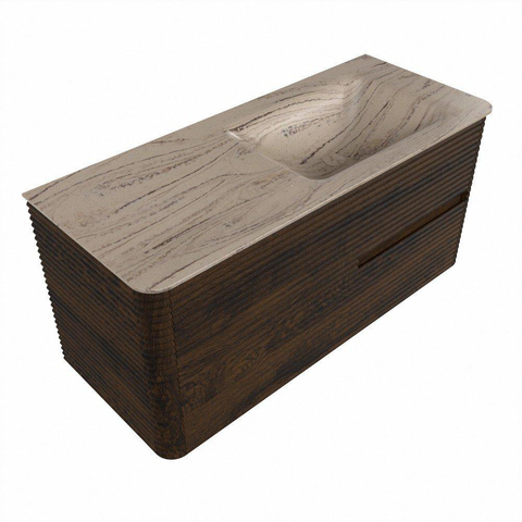Mondiaz CIRO-DLUX Badkamermeubelset - 110x45x50cm - Solid surface wastafel Arena - 1 wasbak Rechts - 1 kraangat - 2 lades - Walnut SW1530403