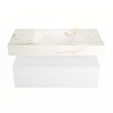 Mondiaz ALAN-DLUX Ensemble de meuble - 100cm - meuble Talc mat - 1 tiroir - Lavabo Cloud Frappe suspendu - vasque Centre - 0 trous de robinet SW804848