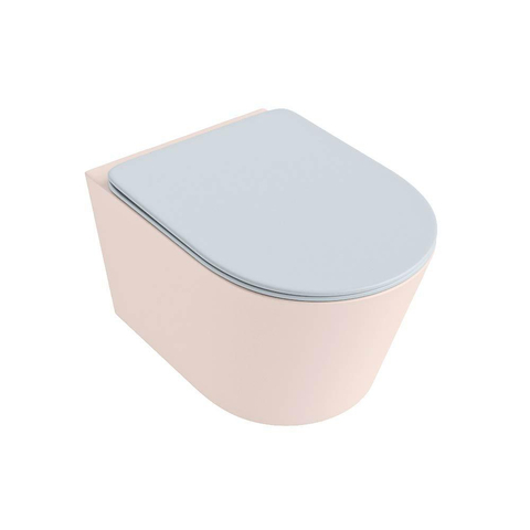 Mondiaz LAVIE hangtoilet – spoelrandloos – 36 x 53 cm – met softclose zitting – Rosee (roze), zitting Clay (lichtblauw/grijs) SW1208591