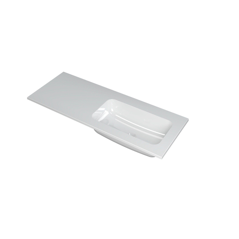 INK Faktor lavabo - 120x45x1.5cm - 1 lavabo à droite - 0 trous de robinet - polystone blanc brillant SW207281