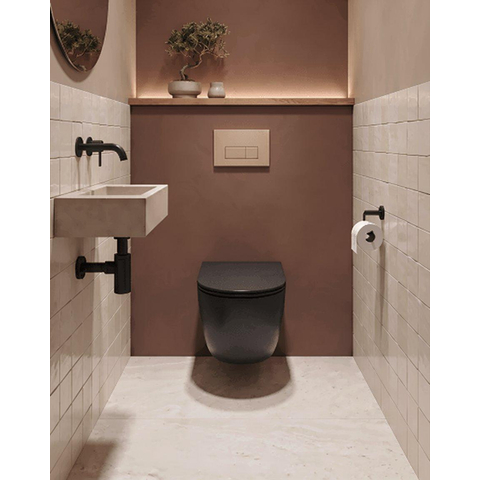 QeramiQ Dely Ensemble toilette - réservoir encastré Qeramiq Flush - abattant 35mm - plaque de commande taupe en plastique - boutons rectangulaires - noir mat SW1578512
