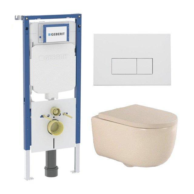 Geberit QeramiQ Dely Swirl Toiletset - 36.3x51.7cm -  UP720 Duofix Sigma inbouwreservoir - 35mm zitting - mat witte metalen bedieningsplaat - rechthoekige knoppen - beige SW1237202/SW706191/SW1000771/S