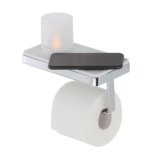 Geesa Frame Toiletrolhouder met planchet en (LED licht)houder Wit-Chroom 91888902