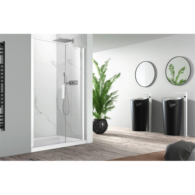 Goedkoopste Nemo Pina Xl draaideur 110x200cm met vast paneel 6mm Helder veiligheidsglas met antikalk links en rechts Wit 444.003.088.VM