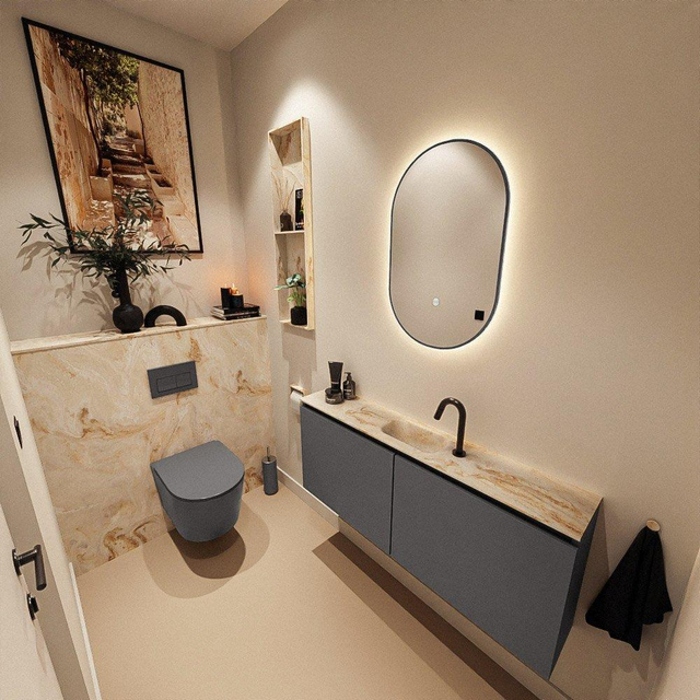 MONDIAZ TURE-DLUX 120cm toiletmeubel Dark Grey. EDEN wastafel Frappe positie midden. Met 1 kraangat. TUREDX120DGRM1FRA