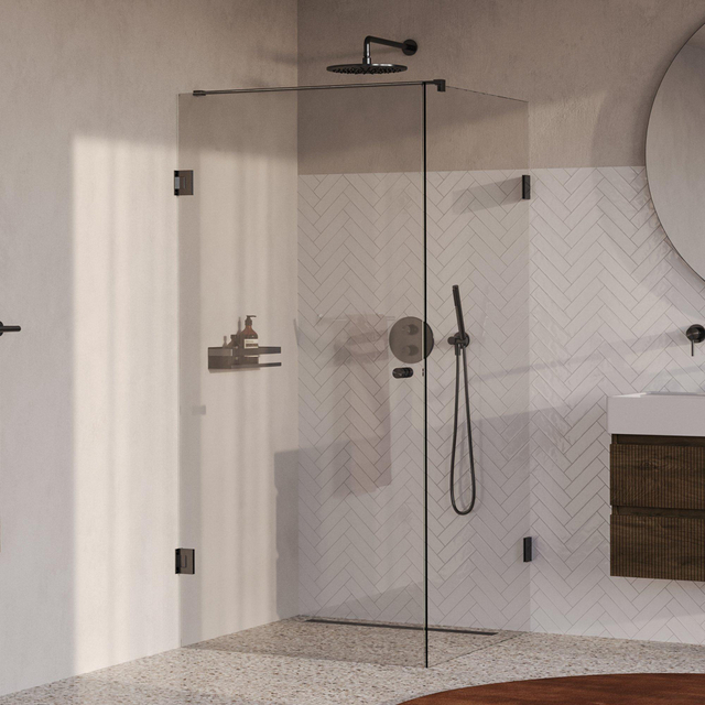 Brauer Void Carving Douchecabine - 100x100x200cm - draaideur - glascoating - omkeerbaar - helder glas - geborsteld gunmetal PVD GS-VOCC1H100100200GM