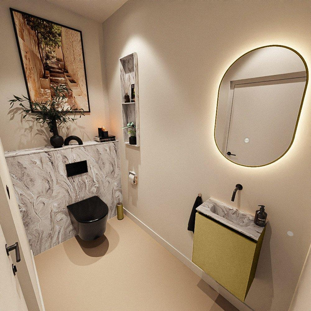 MONDIAZ TURE-DLUX 40cm toiletmeubel Oro. EDEN wastafel Glace positie midden. Zonder kraangat. TUREDX40OROM0GLA