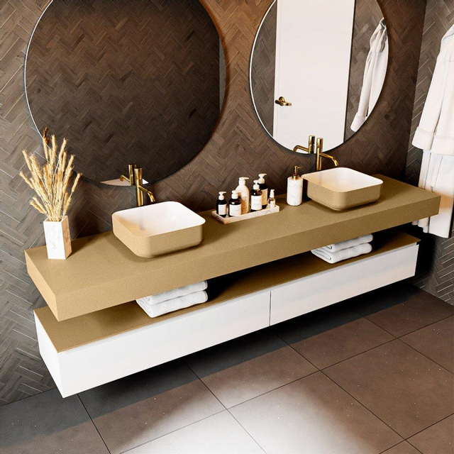 Mondiaz TOP 51 Vrijhangend Topblad - 230x51x12cm - geschikt voor waskom - Solid surface - Oro XM49899Oro