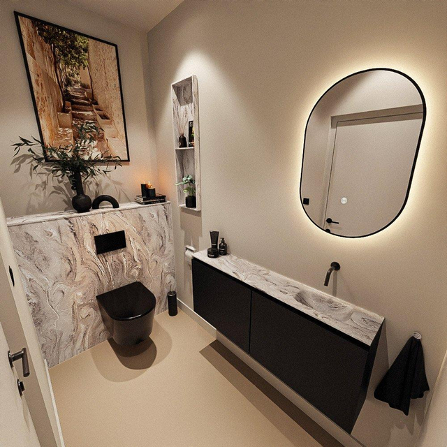 MONDIAZ TURE-DLUX 120cm toiletmeubel Urban. EDEN wastafel Glace positie rechts. Zonder kraangat. TUREDX120URBR0GLA