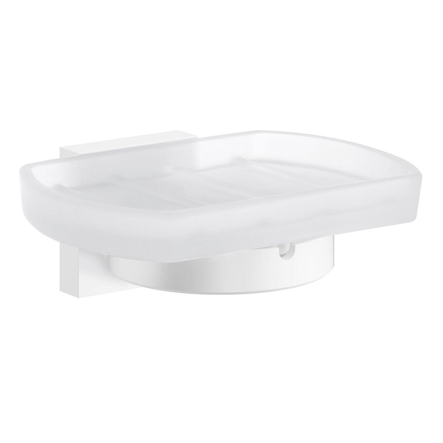 Smedbo House Zeepschaal - 12x8cm - wandmodel - mat wit/ mat glas RX342