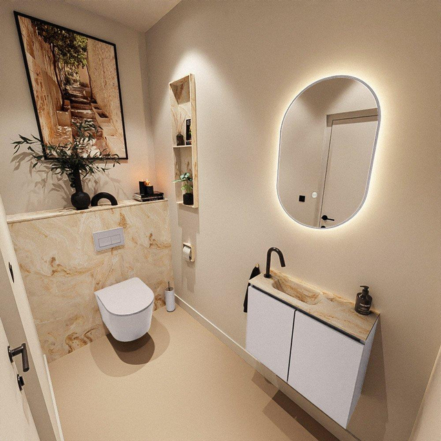 MONDIAZ TURE-DLUX 60cm toiletmeubel Cale. EDEN wastafel Frappe positie links. Met 1 kraangat. TUREDX60CALL1FRA