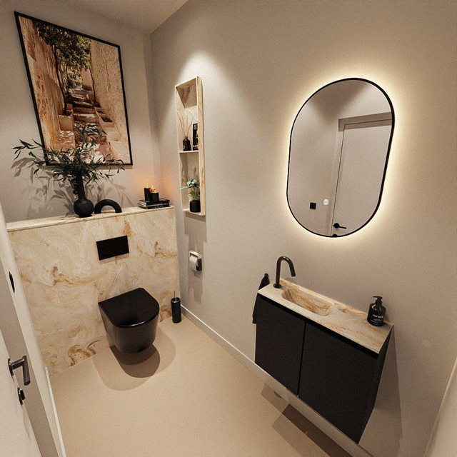 MONDIAZ TURE-DLUX 60cm toiletmeubel Urban. EDEN wastafel Frappe positie links. Met 1 kraangat. TUREDX60URBL1FRA