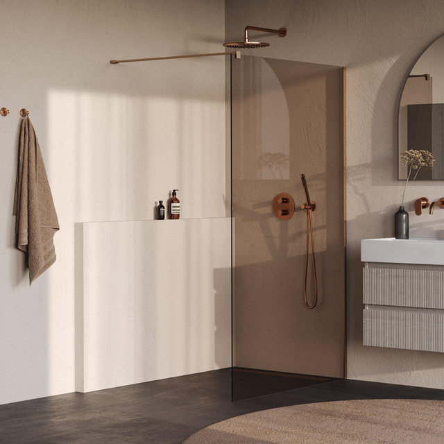 Brauer Oblivion Inloopdouche - 120x200cm - glascoating - brons glas - geborsteld koper PVD GS-OBI1B120200GK