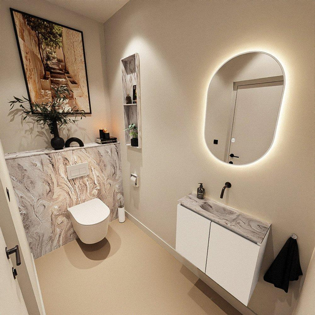 MONDIAZ TURE-DLUX 60cm toiletmeubel Talc. EDEN wastafel Glace positie midden. Zonder kraangat. TUREDX60TALM0GLA