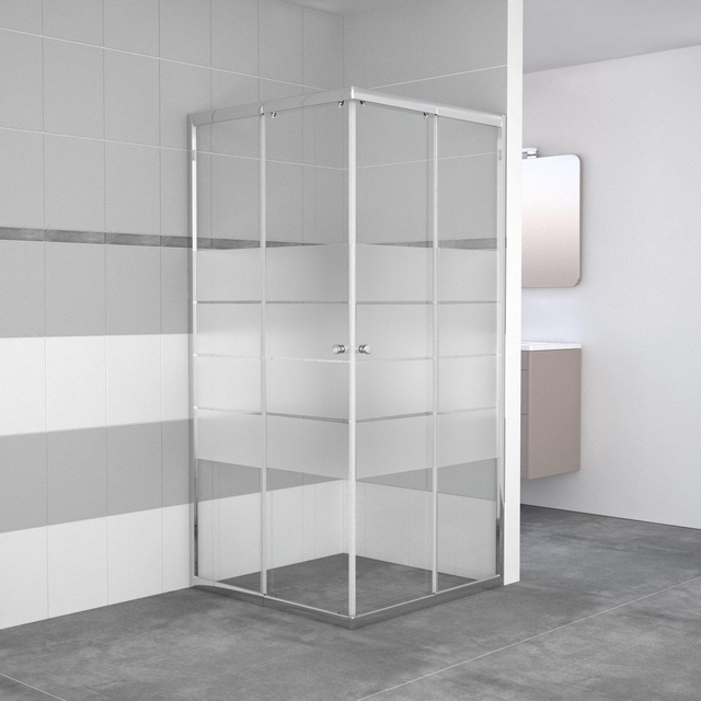 Nemo Go Avis douchecabine 90x90x185cm vierkant 2 schuifdeuren 4mm helder veiligheidsglas met matte stroken aluminium verchroomd 114420