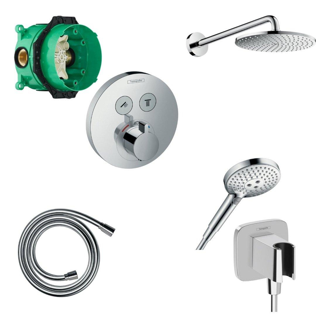Hansgrohe Showerselect s Doucheset - inbouwdeel - thermostaat - handdouche - doucheslang - handdouchehouder - hoofddouche - douchearm - chroom 457051/451561/GA96164/603244/SW773896/SW204695