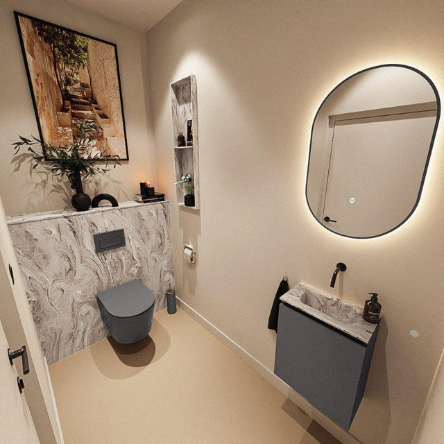 MONDIAZ TURE-DLUX 40cm toiletmeubel Dark Grey. EDEN wastafel Glace positie midden. Zonder kraangat. TUREDX40DGRM0GLA