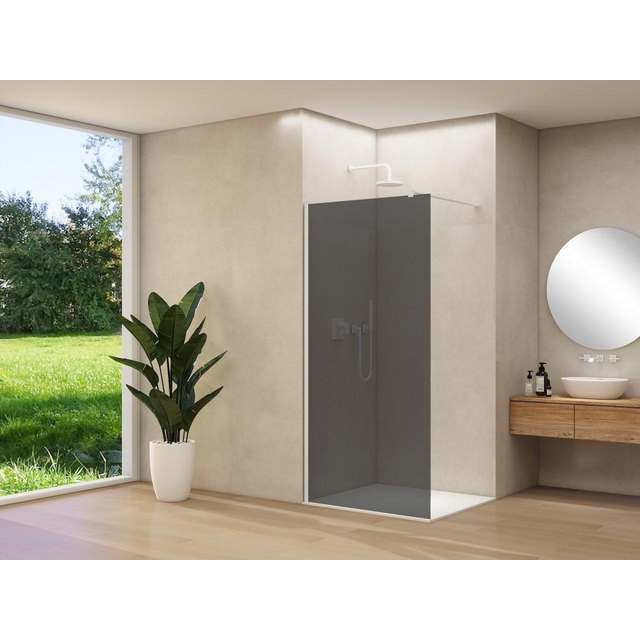 Van Rijn Products ST01 vaste wand - 98x200cm - grijs rookglas - - dikte 8mm - stabilisatiestang - muurprofiel - Wit ST01500100GRWTM