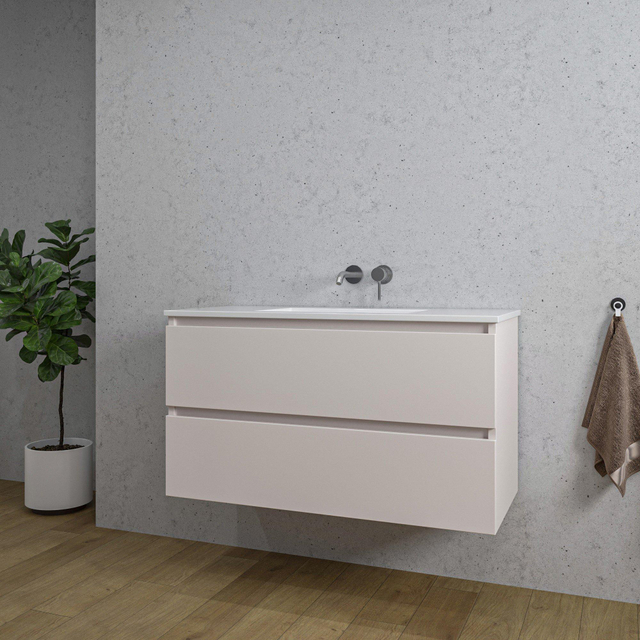 Adema Chaci Badkamermeubelset - 100x46x57cm - 1 keramische wasbak wit - zonder kraangaten - 2 lades - mat cotton (beige) SW773927/SW1212775