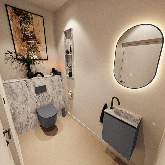 MONDIAZ TURE-DLUX 40cm toiletmeubel Dark Grey. EDEN wastafel Glace positie rechts. Met 1 kraangat. TUREDX40DGRR1GLA