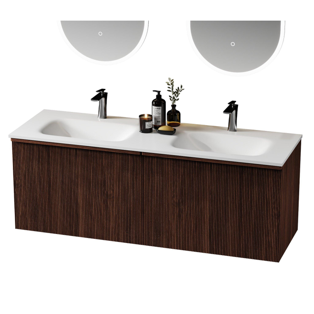 Saniclass Terra Wastafelonderkast - 140cm - 4 lades - ribbel front - kastanje