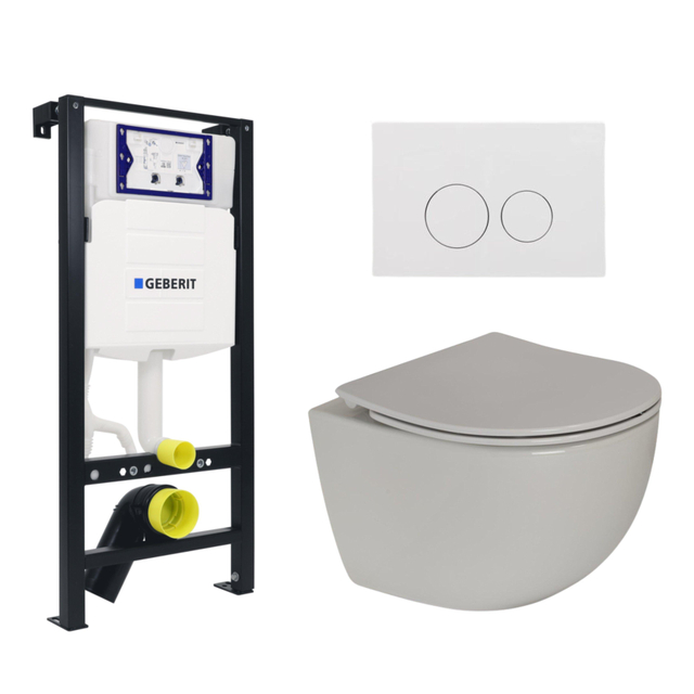 Plieger Zano Toiletset - UP320 inbouwreservoir - wandcloset - compact - slim zitting - softclose - witte bedieningsplaat - ronde knoppen - wit SW1381697/SW398364/SW706186