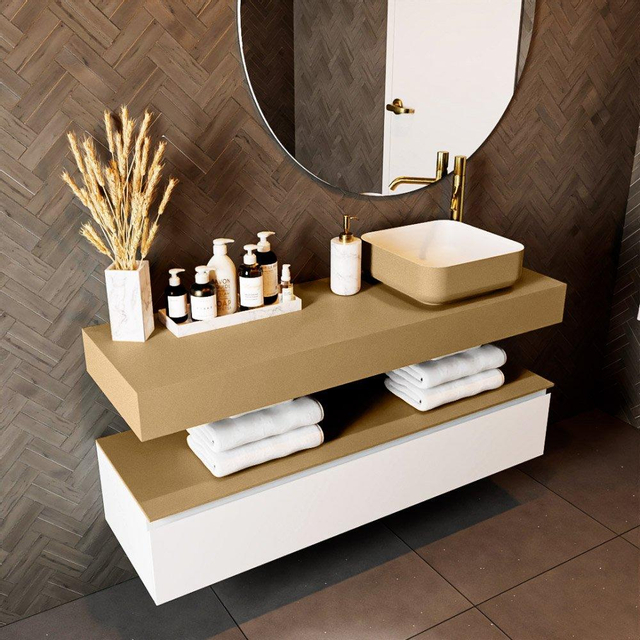 Mondiaz TOP 23 Vrijhangend Topblad - 130x23.5x12cm - geschikt voor waskom - Solid surface - Oro T23XM49853Oro