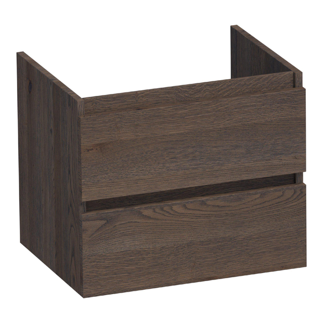 Saniclass Solution Wastafelonderkast - 60x46x50cm - 2 softclose greeploze lades - 1 sifonuitsparing - hout - black oak OK-MES60BO