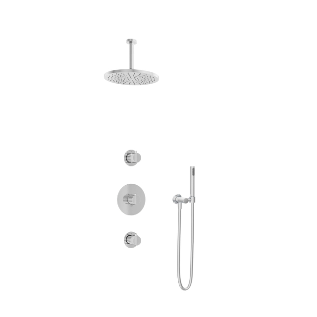 Hotbath Buddy IBS1 Regendoucheset - 2 stopkranen - 15cm plafondarm - 30cm ronde hoofddouche - staafhanddouche - chroom IBS1CR25