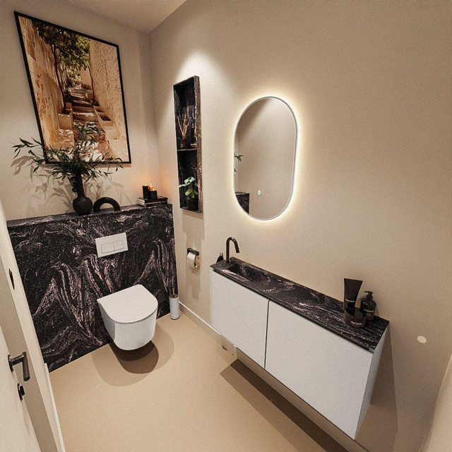 MONDIAZ TURE-DLUX 100cm toiletmeubel Linen. EDEN wastafel Lava positie links. Met 1 kraangat. TUREDX100LINL1LAV