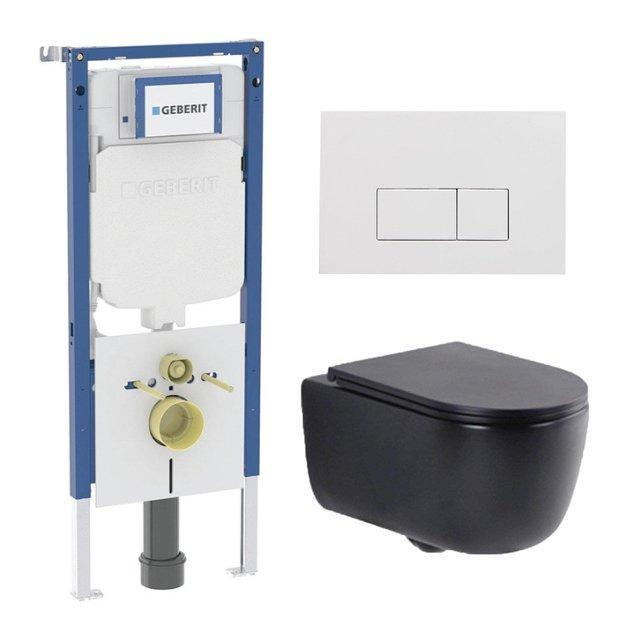 Geberit QeramiQ Dely Swirl Toiletset - 36.3x51.7cm -  UP720 Duofix Sigma inbouwreservoir - slimzitting - glans witte bedieningsplaat - rechthoekige knoppen - mat zwart SW1237202/SW706187/SW1000768/SW10