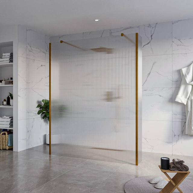 Goedkoopste Fortifura Galeria Vrijstaande Inloopdouche - 160x200cm - Helder geribbeld - antikalk - 8mm veiligheidsglas - 2 zijwanden 40cm - wandsteunen en hoekprofielen - Geborsteld koper PVD (Koper) SW927772 2x SW797956 SW797948 2x SW876703 2x