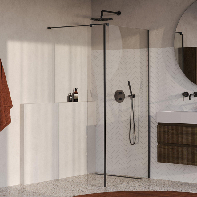 Brauer Oblivion Inloopdouche - 100x200cm - 40cm zijwand - glascoating - helder glas - geborsteld gunmetal PVD GS-OBI2H10040200GM