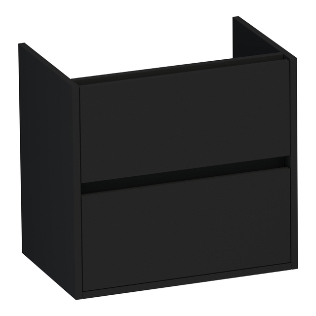 Saniclass Nexxt Small Wastafelonderkast - 60x39x55cm - 2 greeploze softclose lades - 1 sifonuitsparing - MDF - mat zwart 1650