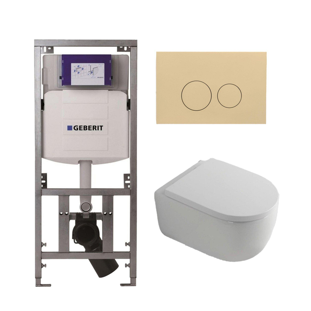 QeramiQ Dely Swirl Toiletset - 36.3x51.7cm - Geberit UP320 Burda inbouwreservoir - 35mm zitting - bedieningsplaat beige - ronde knoppen - wit glans 0701131/SW1102365/SW1000767/SW1026256