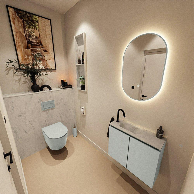 MONDIAZ TURE-DLUX 60cm toiletmeubel Greey. EDEN wastafel Opalo positie links. Met 1 kraangat. TUREDX60GREL1OPA