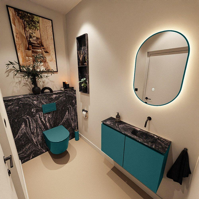 MONDIAZ TURE-DLUX 80cm toiletmeubel Smag. EDEN wastafel Lava positie rechts. Zonder kraangat. TUREDX80SMAR0LAV