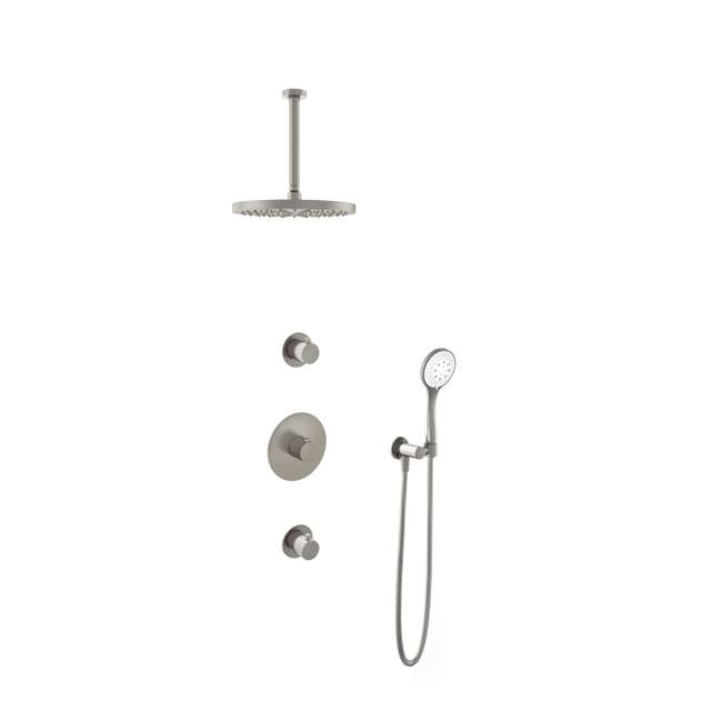 Hotbath Buddy IBS Regendoucheset - 30cm plafondarm - 30cm ronde hoofddouche - 3 standen handdouche - geborsteld nikkel IBS1GN135