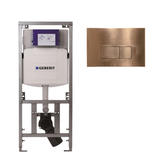 Geberit/Burda Geberit Inbouwreservoir - UP320 - QeramiQ metal bedieningsplaat - dualflush - rechthoekige knoppen - metaal koper SW706197 0701131