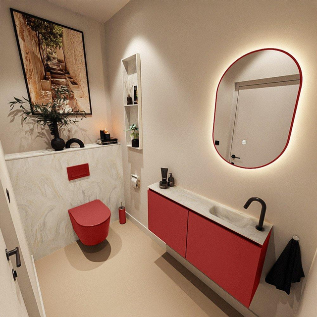 MONDIAZ TURE-DLUX 100cm toiletmeubel Fire. EDEN wastafel Ostra positie rechts. Met 1 kraangat. TUREDX100FIRR1OST