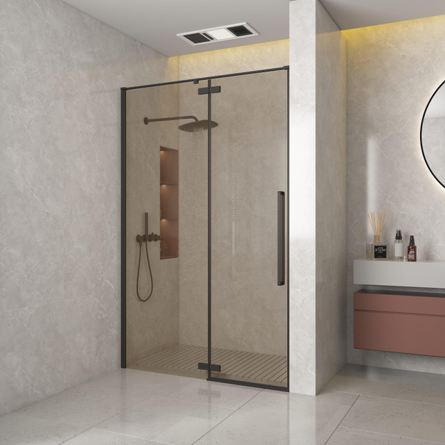 Aqua Vista Oria Linea nisdeur - 100x200cm - incl. montageset - champagne glas - Mat zwart SW1186322/SW1175900