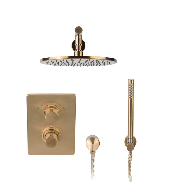 Van Heck Country Doucheset Thermostatisch Inbouw Met 25 cm Hoofddouche en losse handdouche Geborsteld Goud NCDS-BG