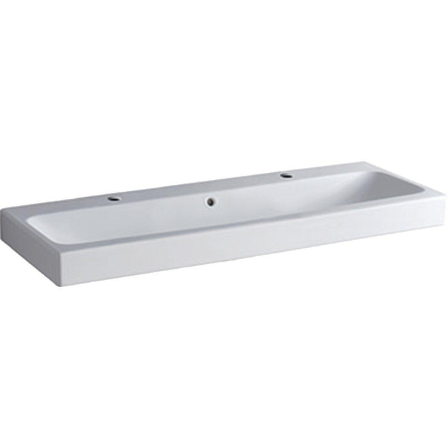 Geberit Icon wastafel 120x48.5x16cm 1 wasbak 2 kraangaten Links en rechts met overloopgat vuilafstotend Keramiek Wit glans 124020600