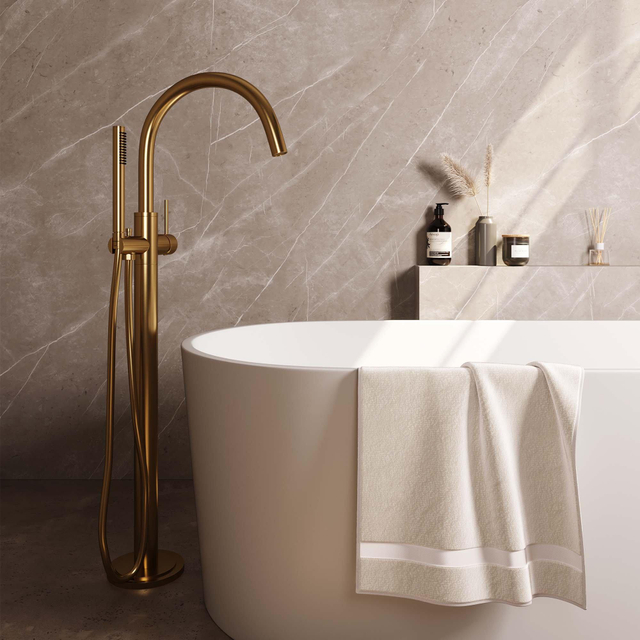 Brauer Gold Edition Staande Badkraan - handdouche staaf 1 stand -2 gladde knoppen - PVD - geborsteld goud 5-GG-259
