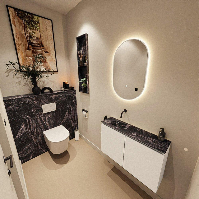 MONDIAZ TURE-DLUX 80cm toiletmeubel Talc. EDEN wastafel Lava positie links. Zonder kraangat. TUREDX80TALL0LAV