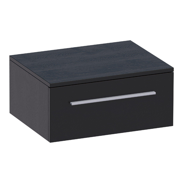 Saniclass Sharp Wastafelonderkast - 60x46x27cm - 1 softclose lade - zonder greep - zonder sifonuitsparing - topblad MFC - black wood 1825