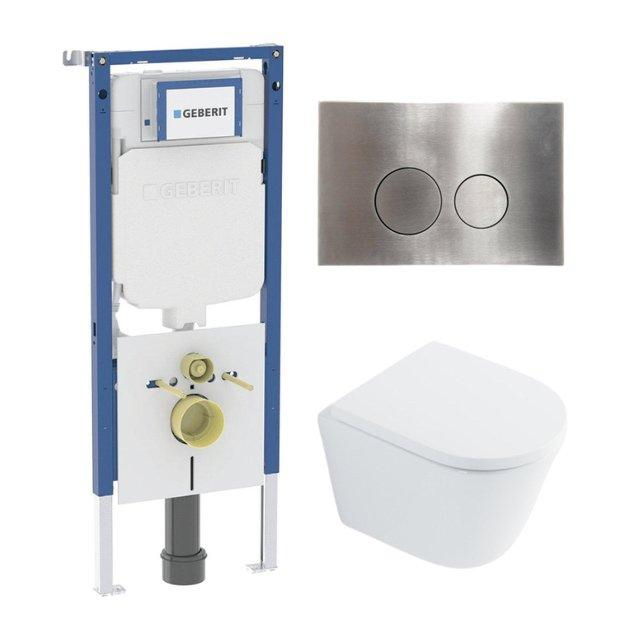 Geberit QeramiQ Dely Toiletset - 36.3x51.7cm - diepspoel - rimless -  UP720 inbouwreservoir - softclose toilet zitting 35 mm - steel bedieningsplaat - ronde knoppen - wit glans SW1026255 / SW1159505/SW