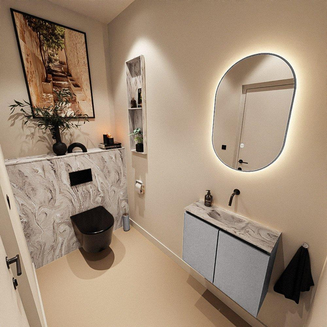 MONDIAZ TURE-DLUX 60cm toiletmeubel Plata. EDEN wastafel Glace positie midden. Zonder kraangat. TUREDX60PLAM0GLA