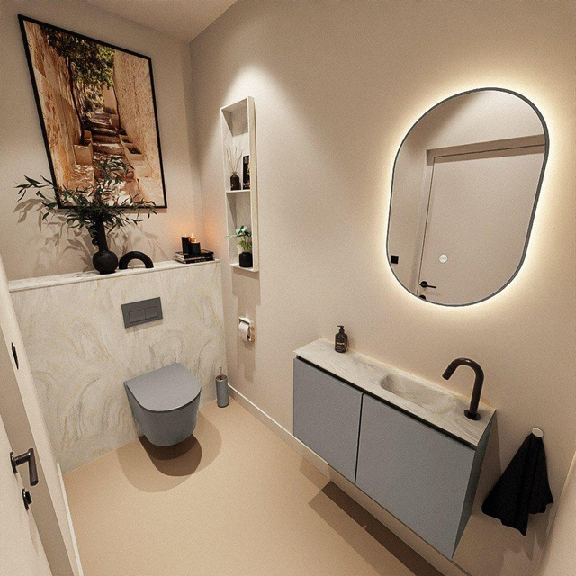 MONDIAZ TURE-DLUX 80cm toiletmeubel Smoke. EDEN wastafel Ostra positie rechts. Met 1 kraangat. TUREDX80SMOR1OST