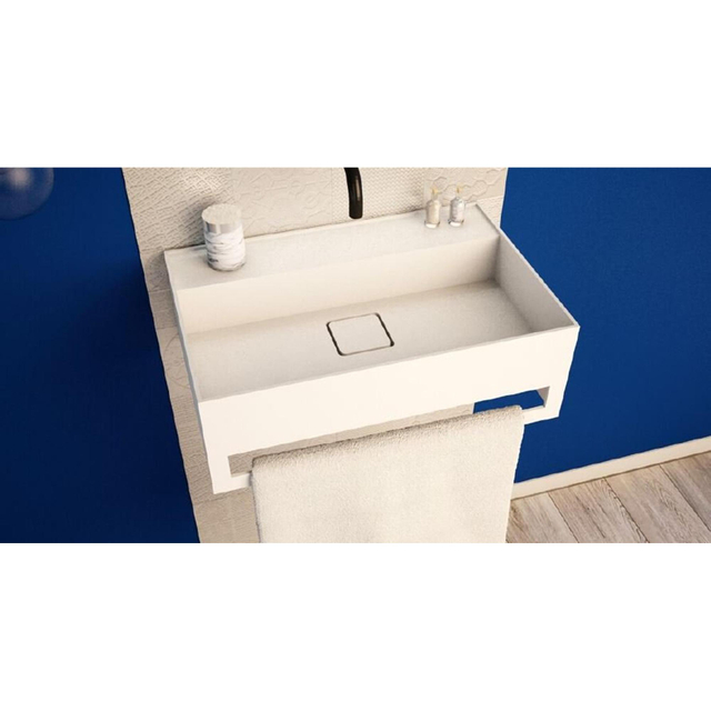 Ideavit SolidBliss Wastafel 60x40x20cm 0 kraangaten met handdoekhouder Solid surface mat wit Solidbliss-60TB
